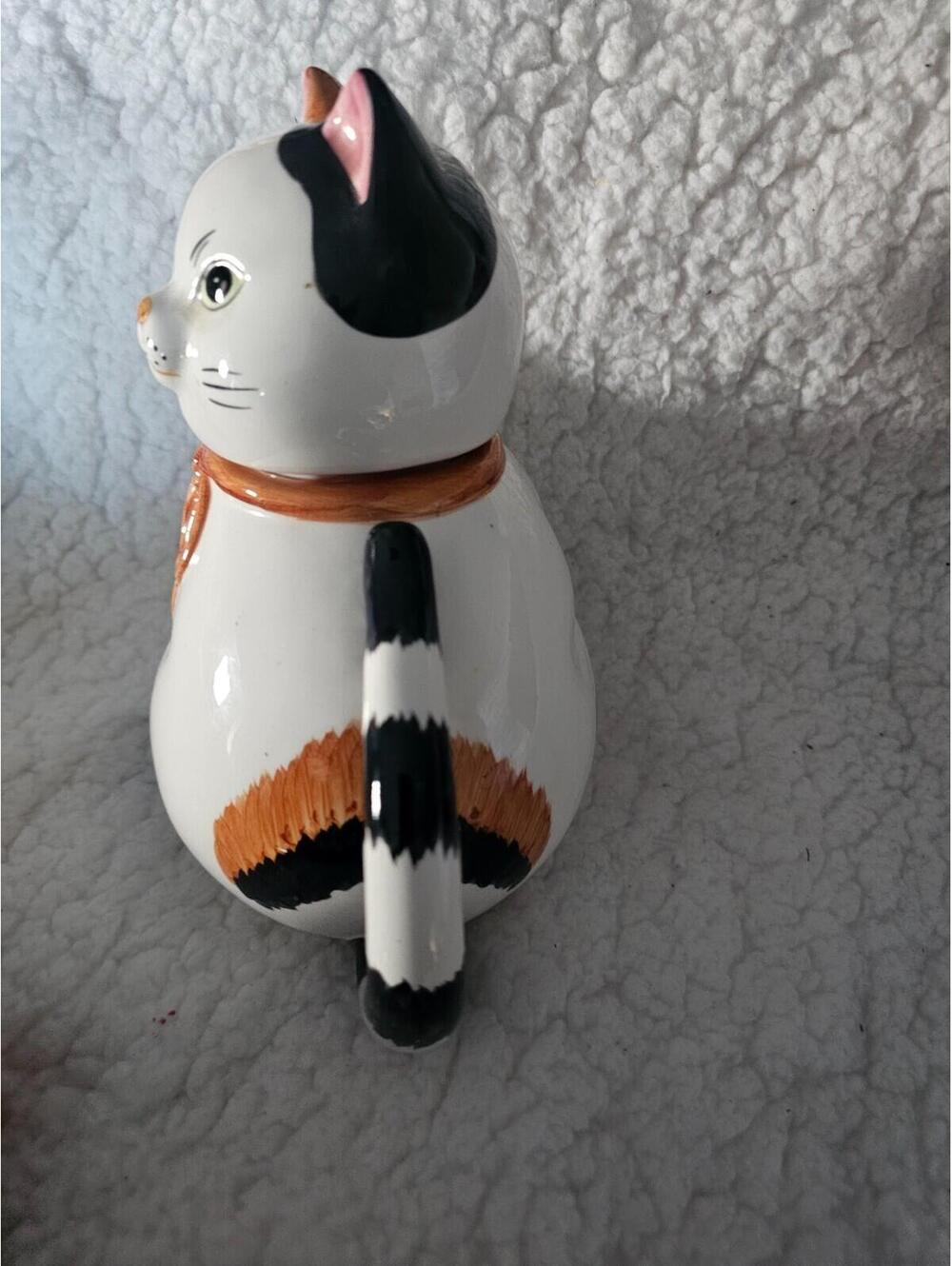 Vintage Chubby Cat Tea Pot 7" Porcelain Ceramic Multicolor 2pc Thailand Decor - Picture 6 of 16